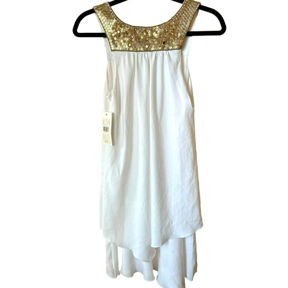 Leifsdottir Women's Cream Metallic Gold Ethereal Sleeveless Dress Sz 2 Fairycore - Picture 5 of 7